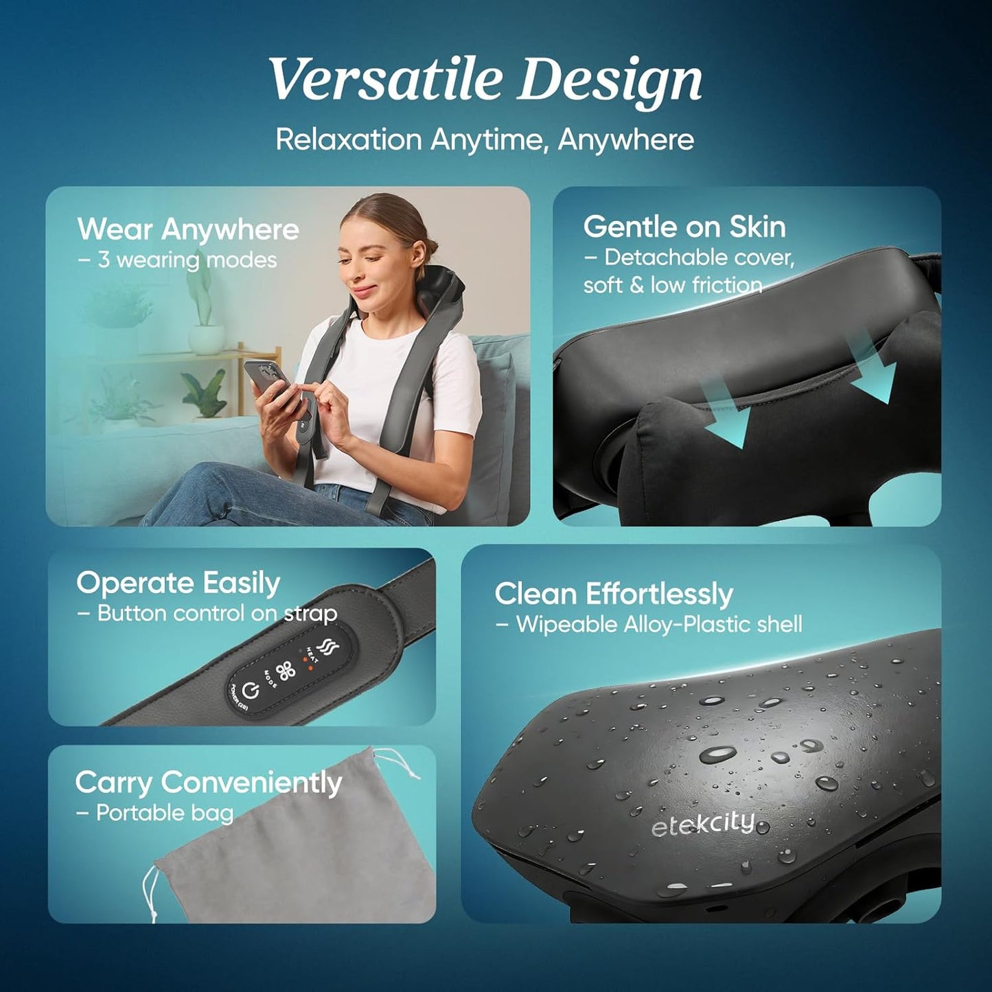 FSA Cordless Neck Massager for Pain Relief Deep Tissue, Cadeo | HSA Eligible, Shiatsu Neck and Shoulder Massager with Heat, Lymphatic Drainage Massage, Ideal Gift for Mom and Dad