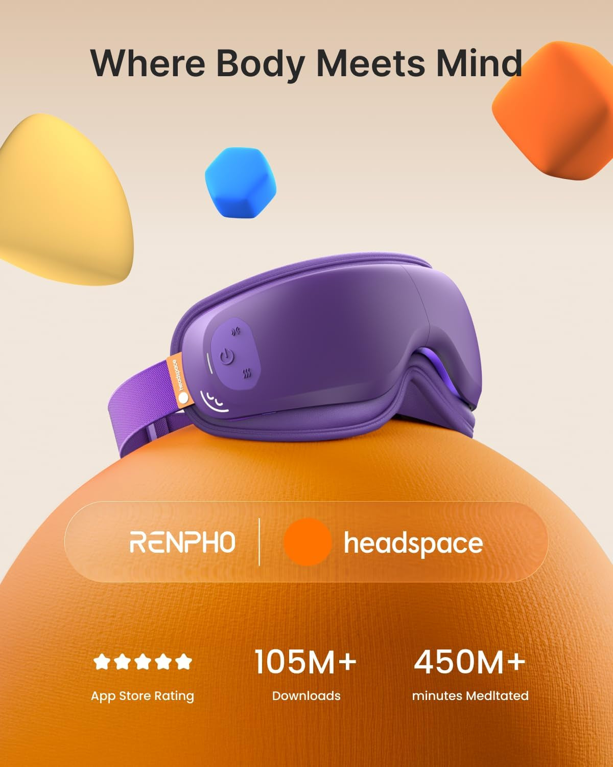RENPHO X Headspace Eyeris Zen, Meditation Eye Massager with Heat, Portable Heated Eye Mask, Ultra-Quiet for Deeper Sleep, Gifts for Him, Women, Birthday, FSA Eligible HSA
