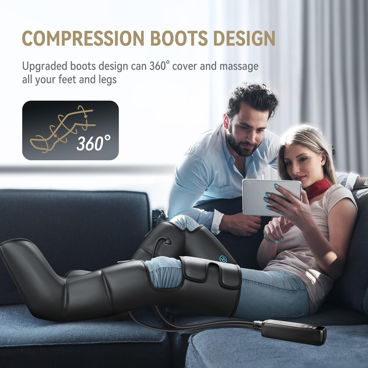 Air Compression Leg Massager with Heat and Compression for Circulation and Pain Relief, Full Leg & Foot Massager for Swelling Edema RLS with Pressure Sensor LCD Display for Dad Mom Wife