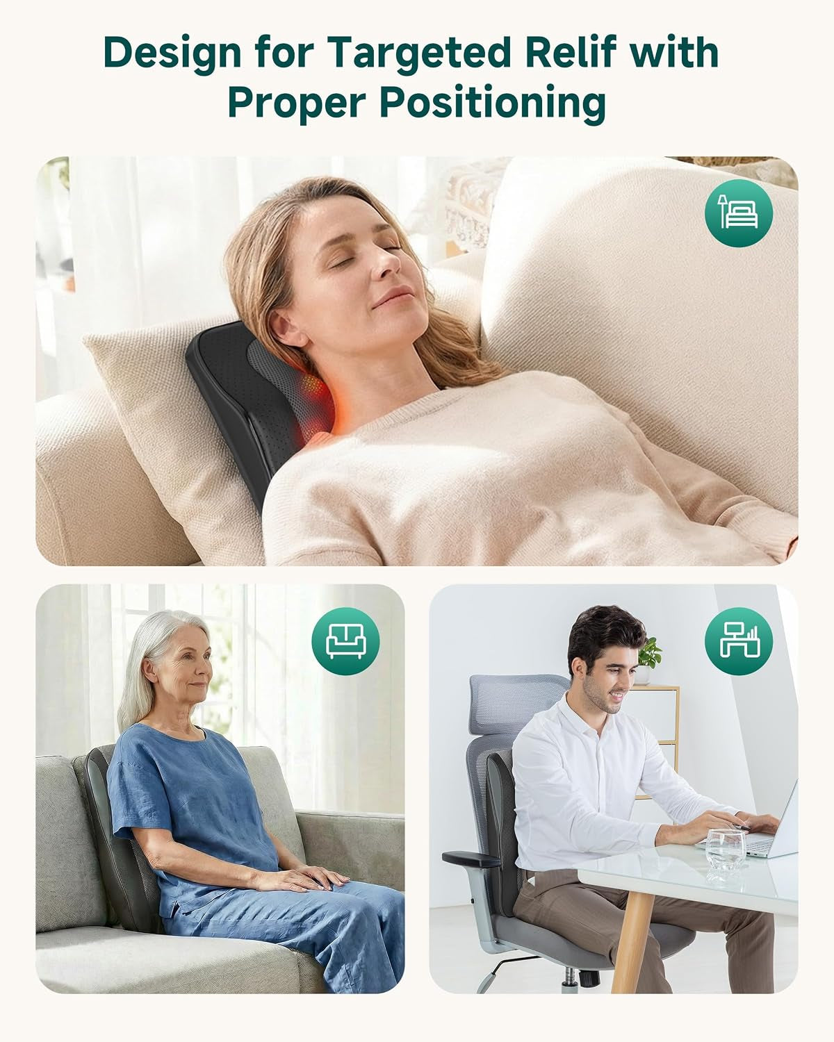 Shiatsu Back Massager for Back Pain Deep Tissue, Lower Back Neck Massager with Heat, 3D Kneading Back Massager for Chair, Massage Pillow as Gifts for Mom, Dad, Women