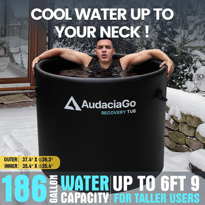 XXL Ice Bath Tub for Athletes, Compatible with Water Chillers, 186-Gallon Inflatable Cold Plunge Tub with Insulated Lid, Step, Thermometer, Water-Absorbent Mat, Portable for Outdoor & Indoor Recovery