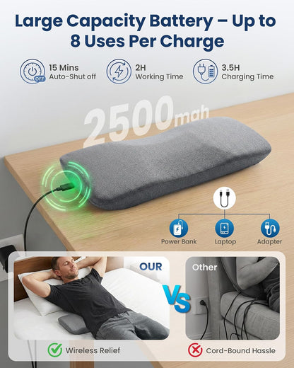 Smooth Spine Triple Fusion Back Massager with Graphene Heat, 3-In-1 Cordless Lumbar Support Pillow with Remote Control, Vibration & Stretching, Ergonomic Lower Back Massager