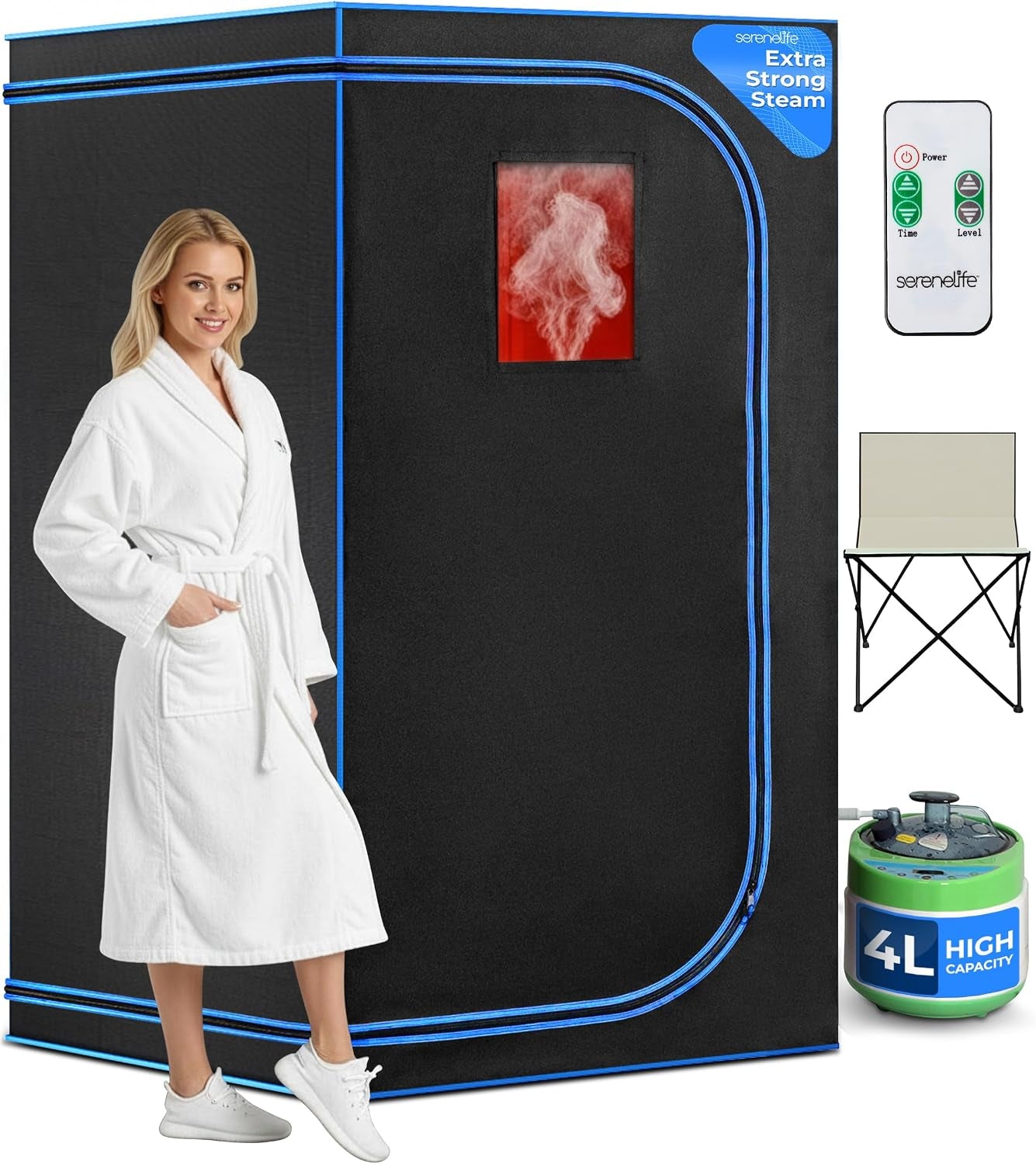 Portable Steam Sauna Tent with Extra Large 4L Steamer - Includes Folding Sauna Chair, Remote Control W/ 9 Heat Levels for In-Home Spa - 2.9' X 2.9' X 5.9'