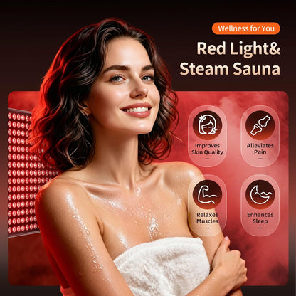 Portable Sauna Box, Infrared Sauna with 660Nm Red Light & 850Nm Infrared Red Light Therapy Device for Relaxation, Red Light Sauna for Home 5-Layer Waterproof Insulated, 3L/1200W Steamer, Chair