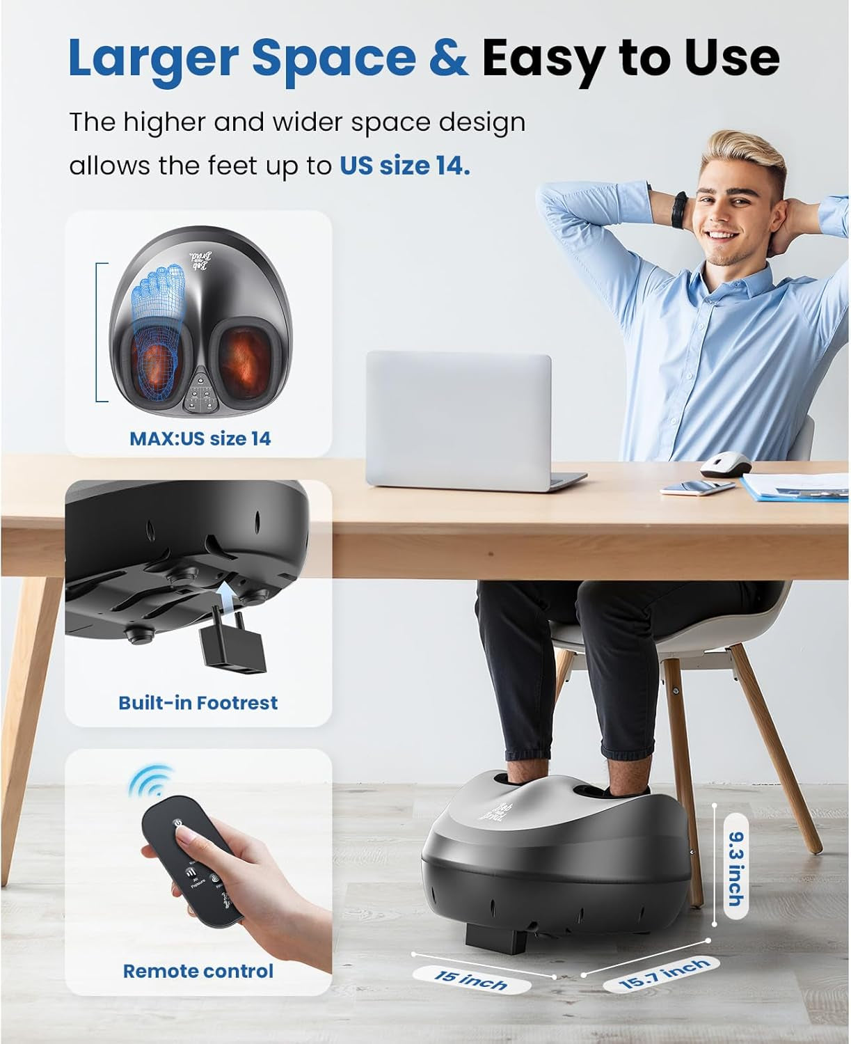 Foot Massager Machine with Heat, FSA Shiatsu Foot Massager for Plantar Fasciitis & Neuropathy with Kneading & Compression HSA Eligible, Cordless Remote Control, Gift for Family, Size 14