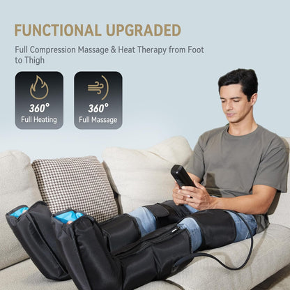 Air Compression Leg Massager with Heat and Compression for Circulation and Pain Relief, Full Leg & Foot Massager for Swelling Edema RLS with Pressure Sensor LCD Display for Dad Mom Wife