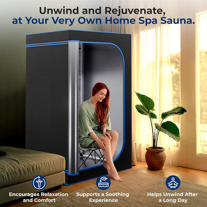 Portable Steam Sauna Tent with Extra Large 4L Steamer - Includes Folding Sauna Chair, Remote Control W/ 9 Heat Levels for In-Home Spa - 2.9' X 2.9' X 5.9'
