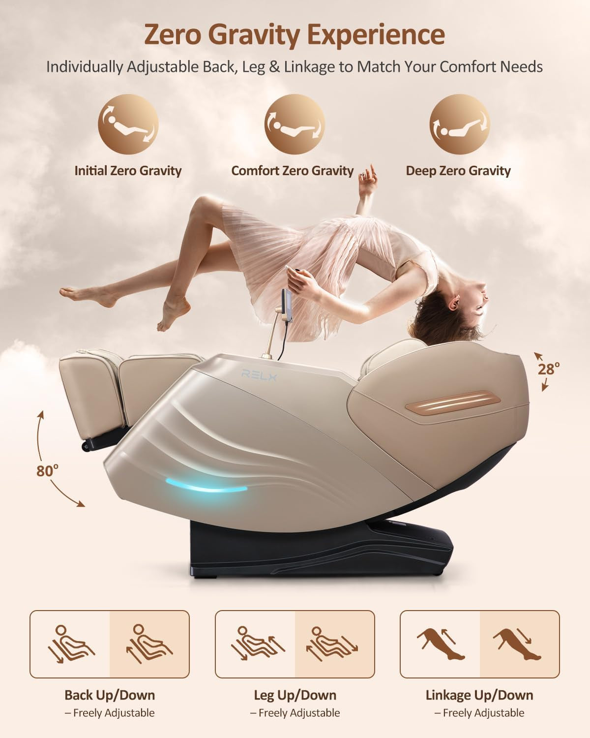 Massage Chair Full Body, 20 Modes Zero Gravity Sl-Track Shiatsu Massage Chair Built-In Heat System, Airbag Massage with Body Scan, Deep Yoga Stretch, Calfrest Extension and AI Control(Cream)