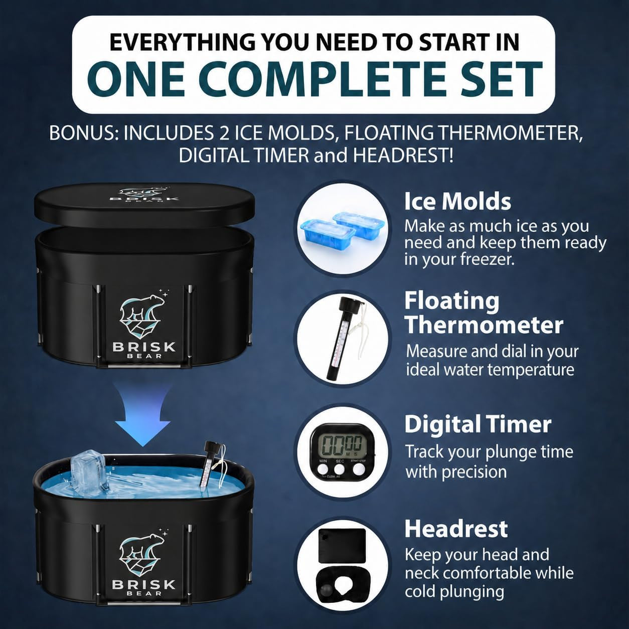 XL Oval Ice Bath Tub for Athletes with Cover by  - Extra Large Cold Plunge Tub for Recovery - Ice Tub with Digital Timer, Thermometer & Reusable Ice Molds - Cold Plunge to Soothe Muscles