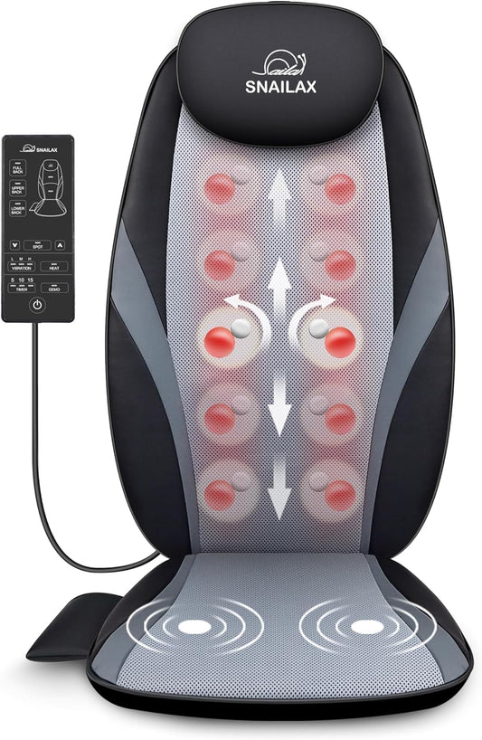 Shiatsu Back Massager with Heat, Deep Kneading Massage Chair Pad for Neck, Shoulders, Full Back & Waist, Adjustable Roller Massage Seat Cushion for Home Office, Pain Relief, Gift for Men Women