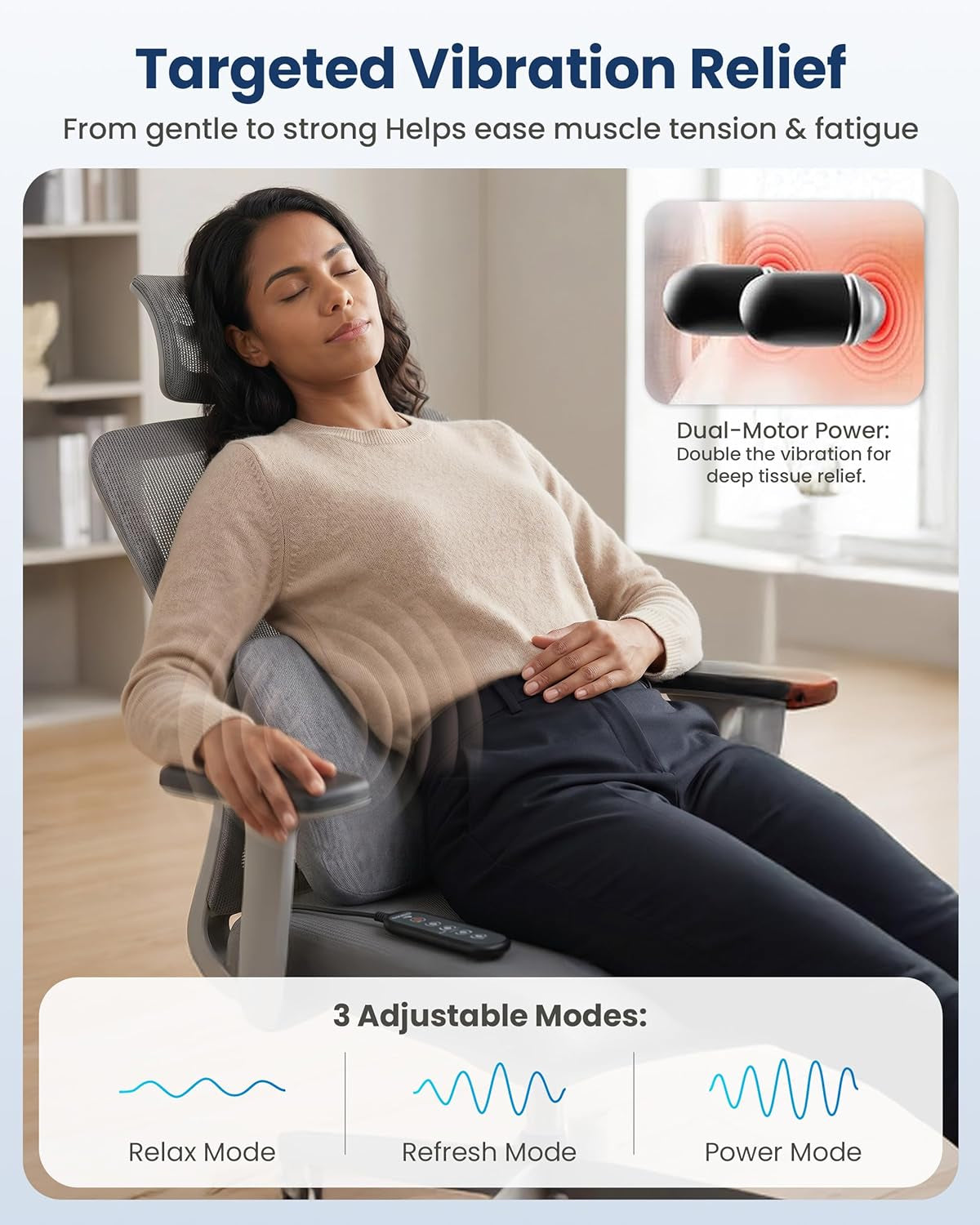 Smooth Spine Triple Fusion Back Massager with Graphene Heat, 3-In-1 Cordless Lumbar Support Pillow with Remote Control, Vibration & Stretching, Ergonomic Lower Back Massager