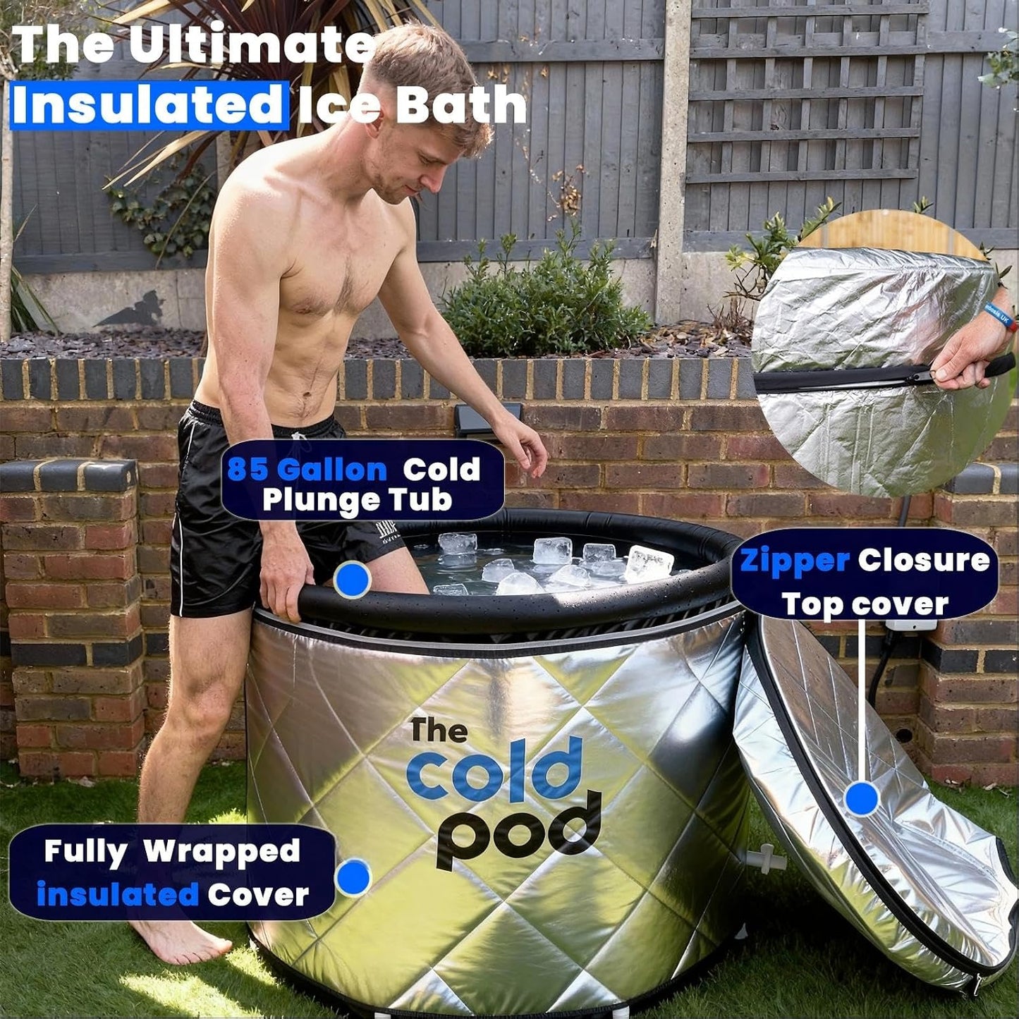 Cold Plunge Tub: 85 Gal round Tub with Full-Wrap Uv-Reflective Insulation Cover Bundle for Indoor & Outdoors Use - Portable Ice Bath Tub for Athletes&Crossfitters &Wim Hof Enthusiasts