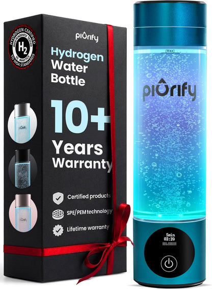 Hydrogen Water Bottle Generator | up to 6300+ PPB in 3 Cycles | Molecular Hydrogen with SPE/PEM Technology | Certified H2 Generator | Rechargeable | Extended Warranty | 10 Oz (Turquoise)