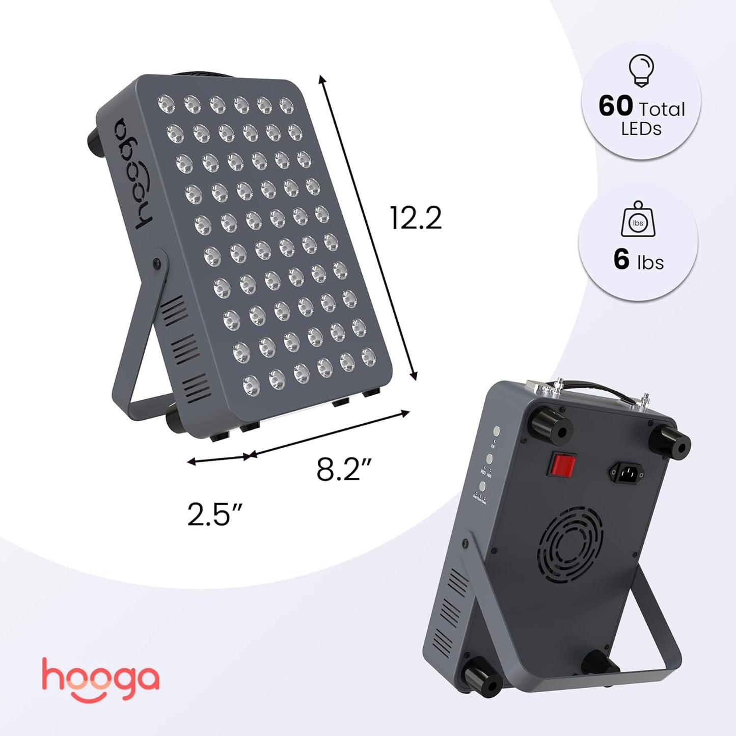 HG300 Red Light Therapy Panel, 660Nm Red & 850Nm Near-Infrared Light, 60 Leds, Built-In Timer, Adjustable Stand for Home Wellness