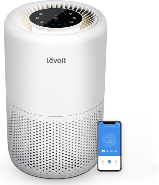 Air Purifier for Home Bedroom Dorm Room, Smart & Voice Control, AHAM VERIFIDE, 3-In-1 Filter with HEPA Sleep Mode, for Pollen, Pollutants, Smoke, Dander, Dust, Core 200S-P, White