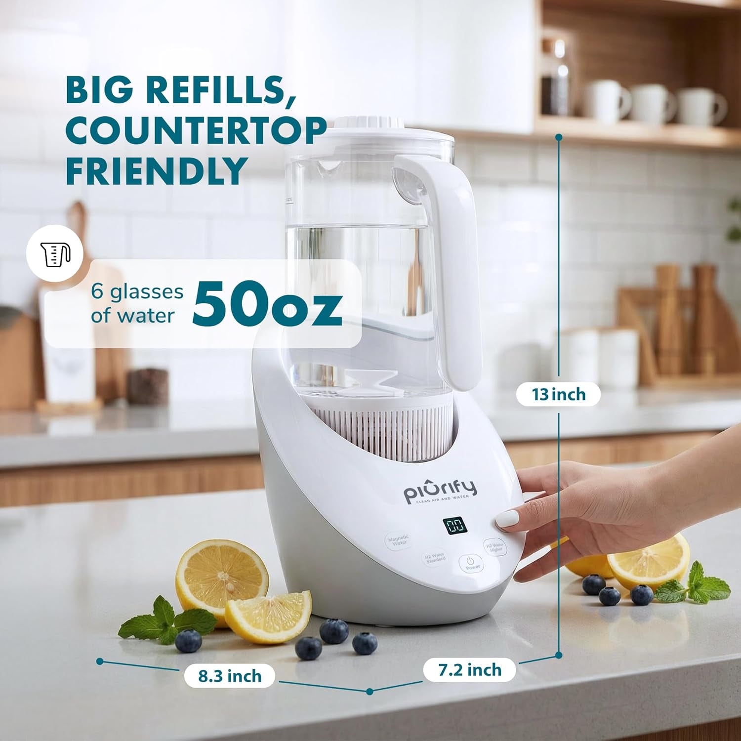 3 in 1 Hydrogen Water Machine: Hydrogen Water Generator + Vortex Structured Water + Calcium Sulfite Filter | SPE/PEM Hydrogen Water Pitcher with Magnetic Water | Bpa-Free Tritan | 50 OZ