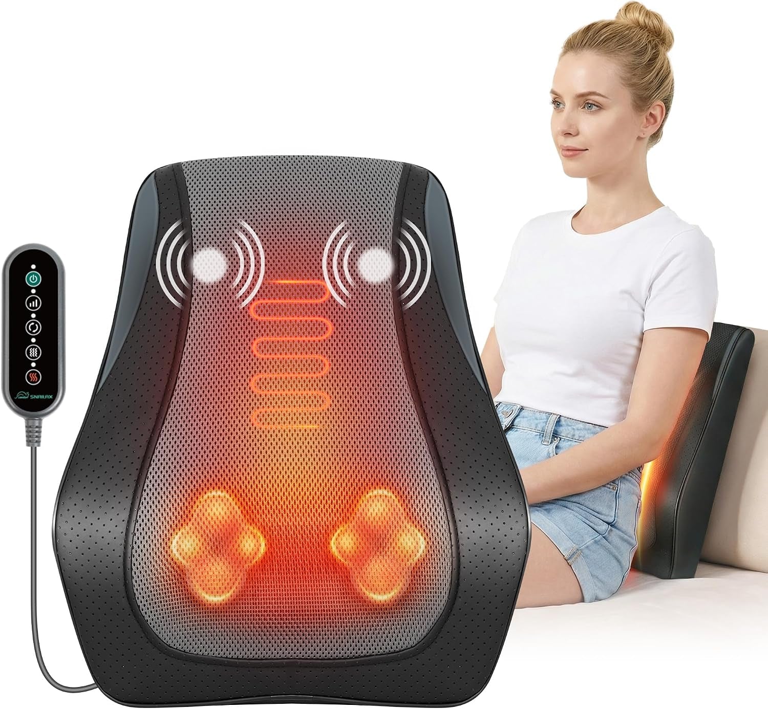 Shiatsu Back Massager for Back Pain Deep Tissue, Lower Back Neck Massager with Heat, 3D Kneading Back Massager for Chair, Massage Pillow as Gifts for Mom, Dad, Women