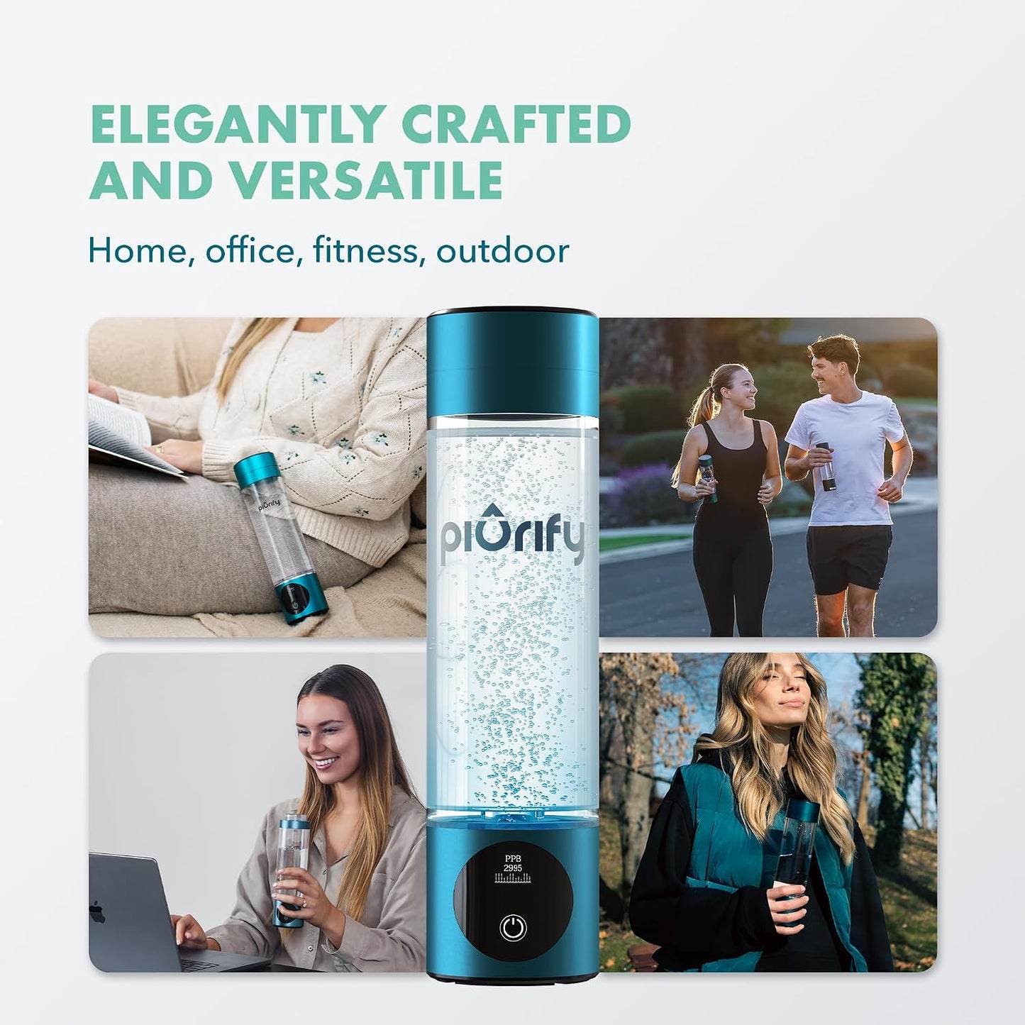 Hydrogen Water Bottle Generator | up to 6300+ PPB in 3 Cycles | Molecular Hydrogen with SPE/PEM Technology | Certified H2 Generator | Rechargeable | Extended Warranty | 10 Oz (Turquoise)
