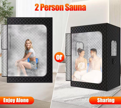 Upgraded 2 Person Sauna, Portable Sauna with 5 Layer Waterproof, Portable Steam Sauna Tent with 2 Steamers, 2 Folding Chair, 71”X 49”X 36"