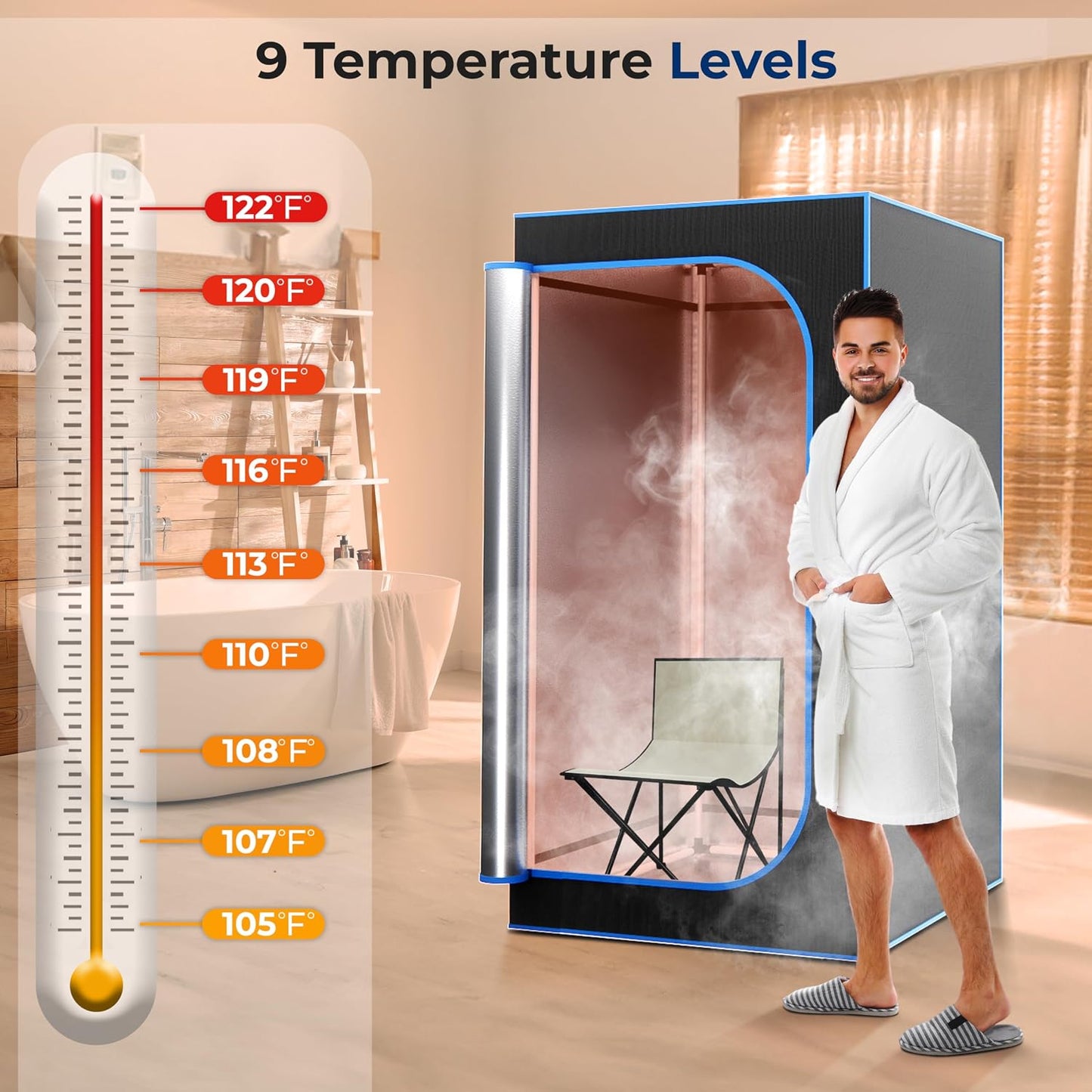 Portable Steam Sauna Tent with Extra Large 4L Steamer - Includes Folding Sauna Chair, Remote Control W/ 9 Heat Levels for In-Home Spa - 2.9' X 2.9' X 5.9'
