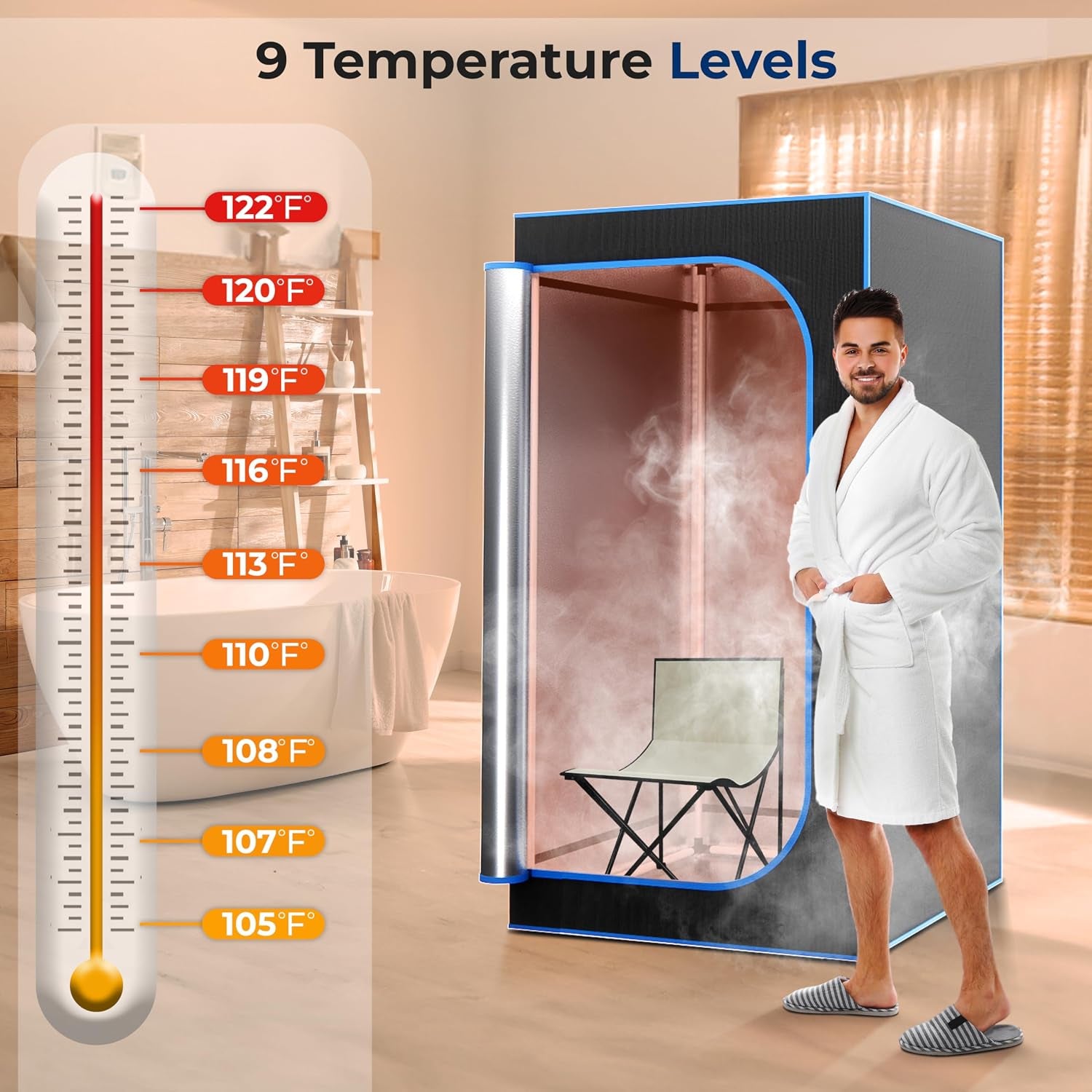 Portable Steam Sauna Tent with Extra Large 4L Steamer - Includes Folding Sauna Chair, Remote Control W/ 9 Heat Levels for In-Home Spa - 2.9' X 2.9' X 5.9'