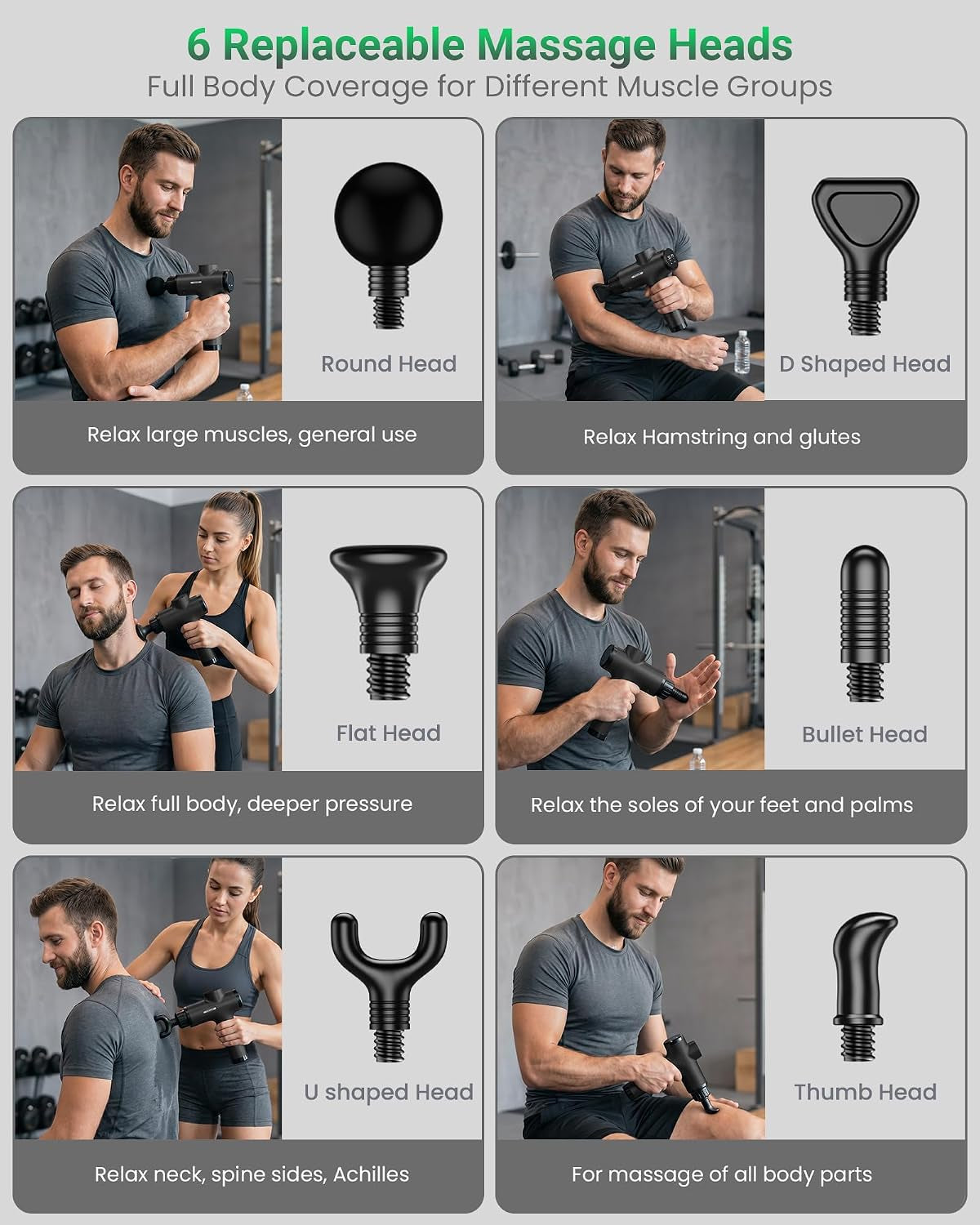 Massage Gun, Deep Tissue Percussion Muscle Massager for Pain Relief, Handheld Electric Back & Neck Massager with 30 Speeds and 6 Massage Heads for Athletes, Men & Women (Black)
