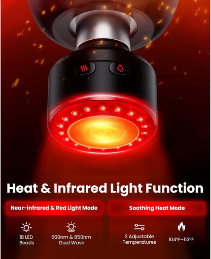X6 Ultra Massage Gun with Heat and Infrared Light, Metal Head, Professional Percussion Deep Tissue Muscle Massager Gun for Athletes with 6 Replacements