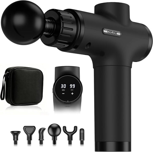 Massage Gun, Deep Tissue Percussion Muscle Massager for Pain Relief, Handheld Electric Back & Neck Massager with 30 Speeds and 6 Massage Heads for Athletes, Men & Women (Black)