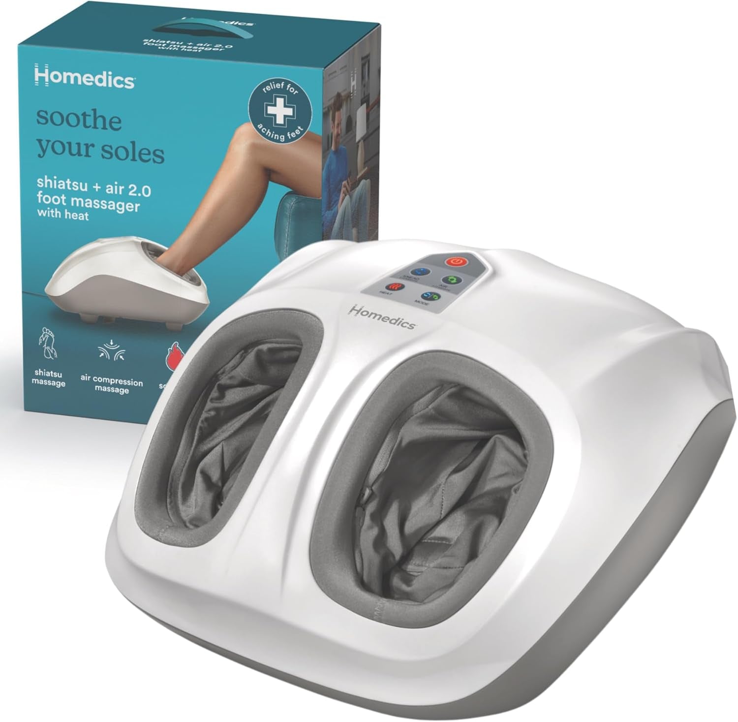Shiatsu Foot Massager with Soothing Heat and Air Compression | At-Home Kneading Massage Relaxes Feet, 3 Customized Controls and Intensities, Washable Liner, 3 Speed Options