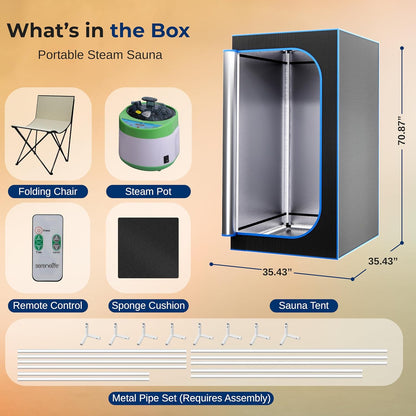 Portable Steam Sauna Tent with Extra Large 4L Steamer - Includes Folding Sauna Chair, Remote Control W/ 9 Heat Levels for In-Home Spa - 2.9' X 2.9' X 5.9'