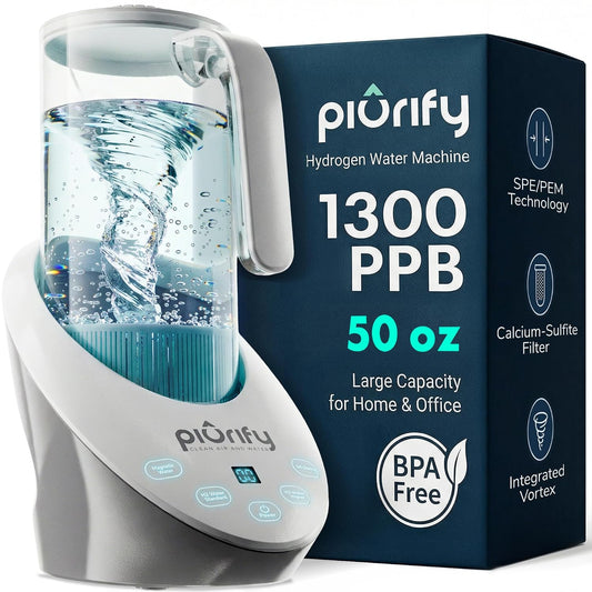 3 in 1 Hydrogen Water Machine: Hydrogen Water Generator + Vortex Structured Water + Calcium Sulfite Filter | SPE/PEM Hydrogen Water Pitcher with Magnetic Water | Bpa-Free Tritan | 50 OZ