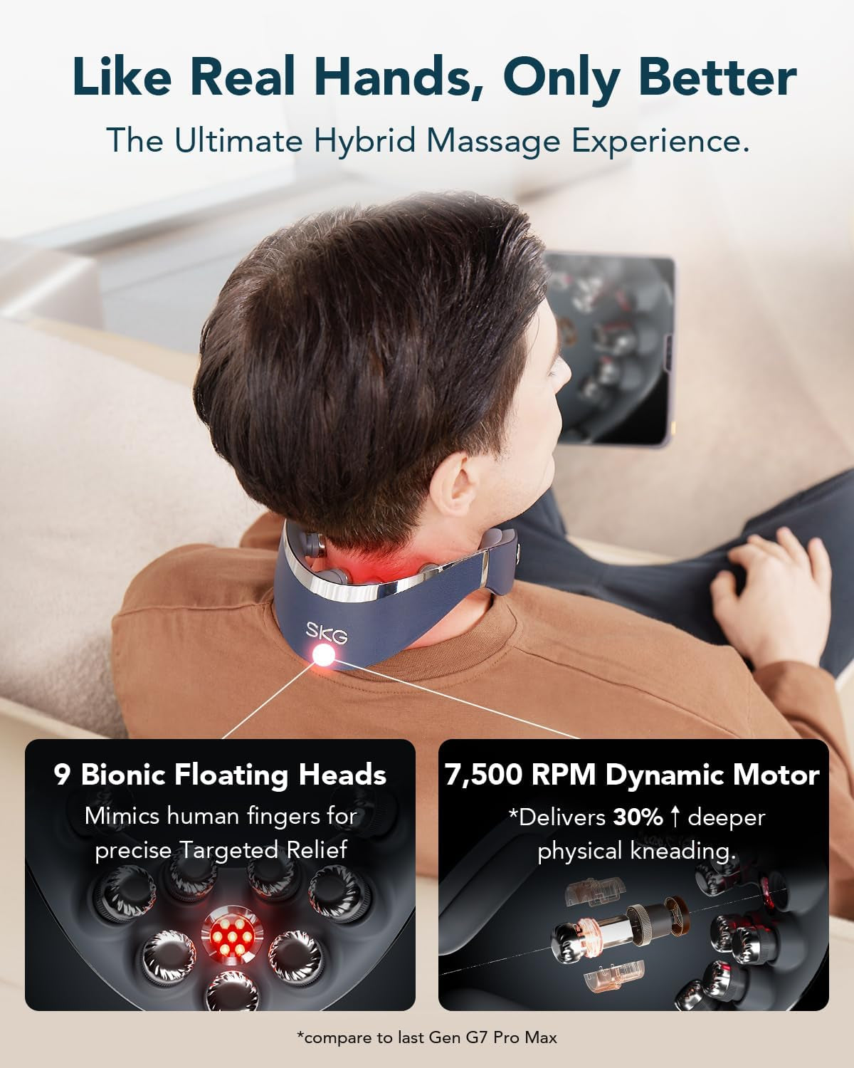 G7 Pro Fold Neck Massager for Strain Relief Deep Tissue, FSA | HSA Heat and Vibration Cordless Travel Massager, Birthday Day Dad Gifts Foldable Neck Massager for Office Home Car Travel
