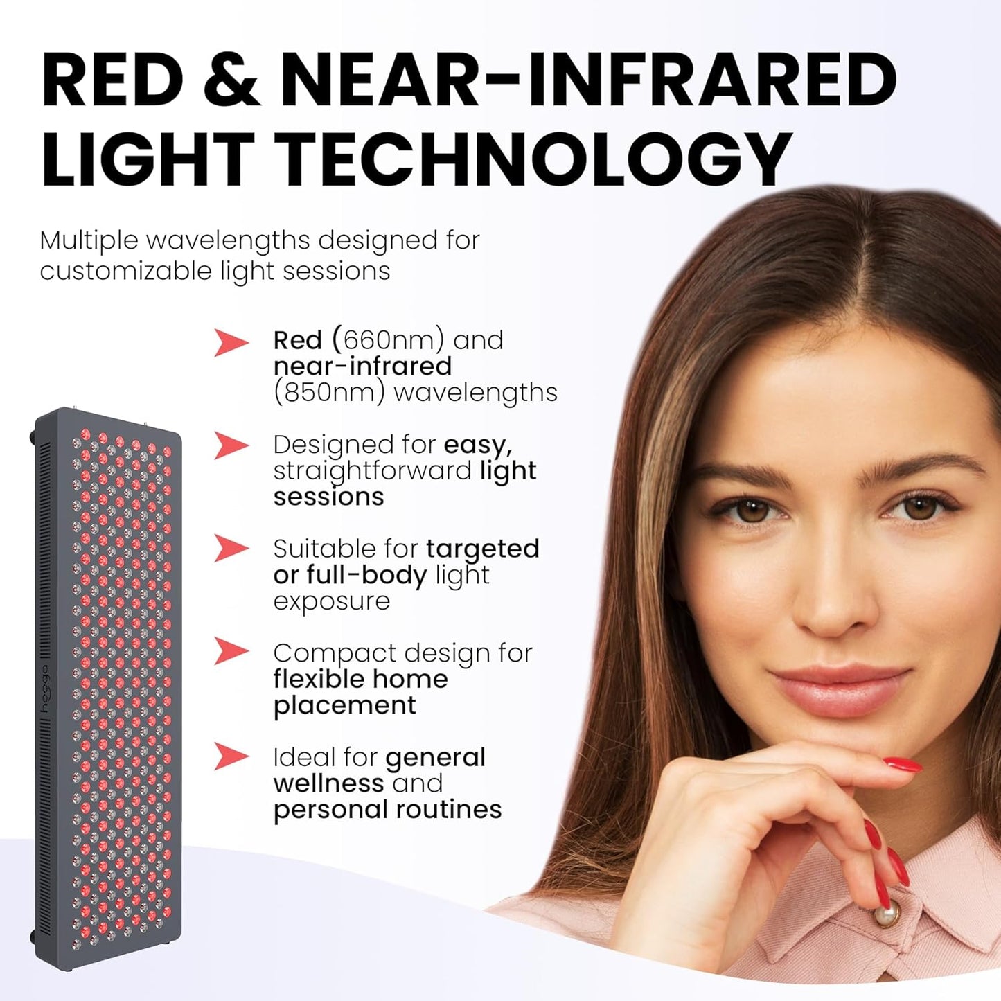 HG300 Red Light Therapy Panel, 660Nm Red & 850Nm Near-Infrared Light, 60 Leds, Built-In Timer, Adjustable Stand for Home Wellness