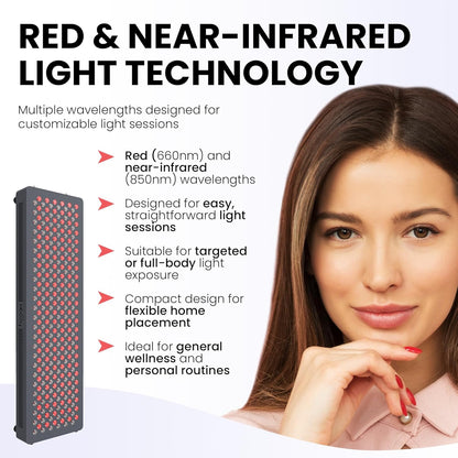 HG300 Red Light Therapy Panel, 660Nm Red & 850Nm Near-Infrared Light, 60 Leds, Built-In Timer, Adjustable Stand for Home Wellness