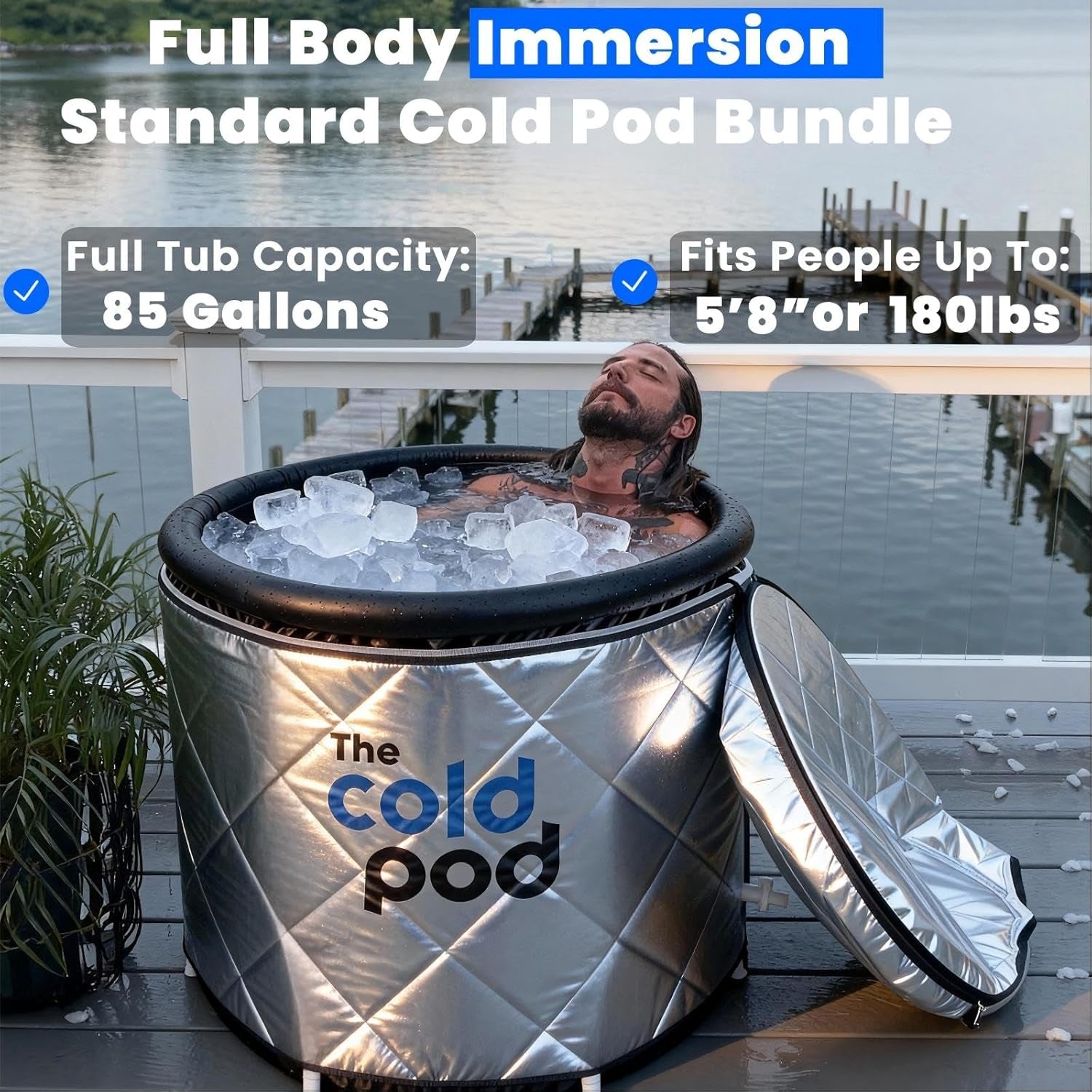 Cold Plunge Tub: 85 Gal round Tub with Full-Wrap Uv-Reflective Insulation Cover Bundle for Indoor & Outdoors Use - Portable Ice Bath Tub for Athletes&Crossfitters &Wim Hof Enthusiasts