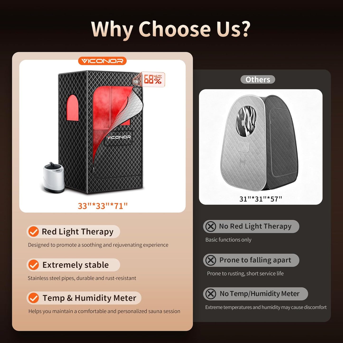 Portable Sauna Box, Infrared Sauna with 660Nm Red Light & 850Nm Infrared Red Light Therapy Device for Relaxation, Red Light Sauna for Home 5-Layer Waterproof Insulated, 3L/1200W Steamer, Chair