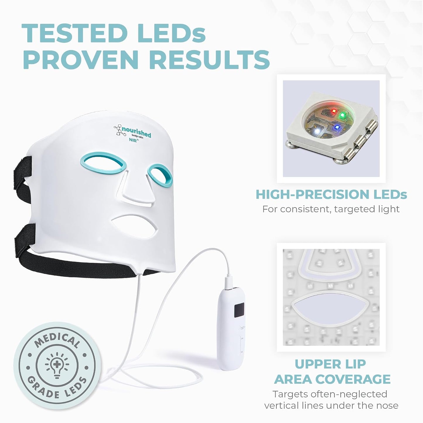 7 Colors LED Face Mask with Near-Infrared - Blue, Red Light Therapy for Face - 456 Leds - Skincare Tool for Wrinkles, Anti-Aging