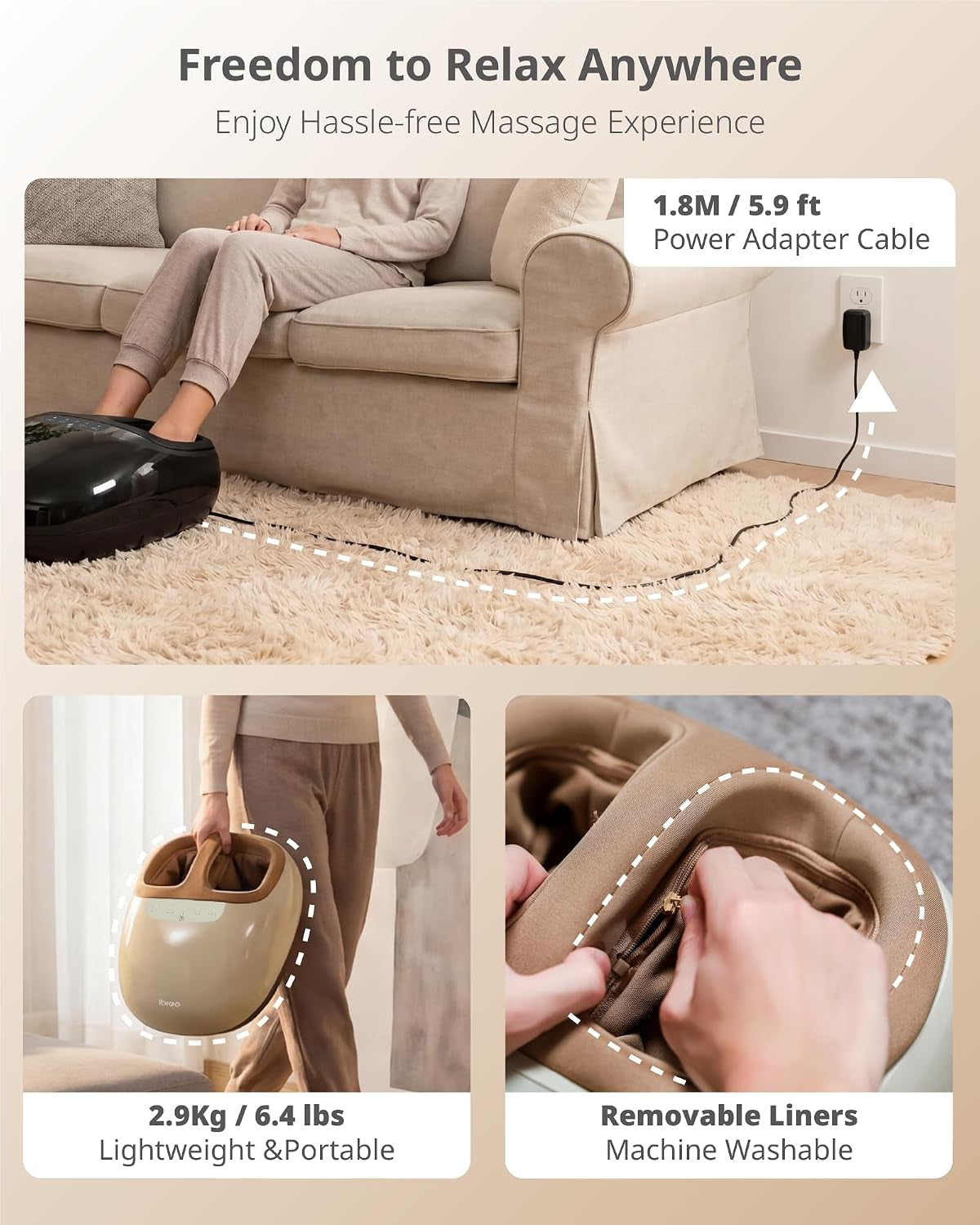 Shiatsu Foot Massager for Foot Neuropathy, Plantar Fasciitis, Pain Relief, Tired Relaxation, with Heat, Deep Rolling & Kneading Therapy, 360° Air Compression for Men Women Seniors Size up to 13
