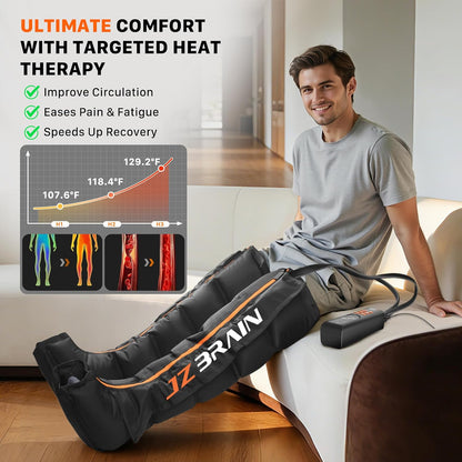 Air Compression Boots Leg Massager: Sequential Full-Leg Recovery with Heat, 6 Modes & 11 Intensities for Post‑Workout Relieve & Daily Relaxation for Athletes, Fitness Users (Large)