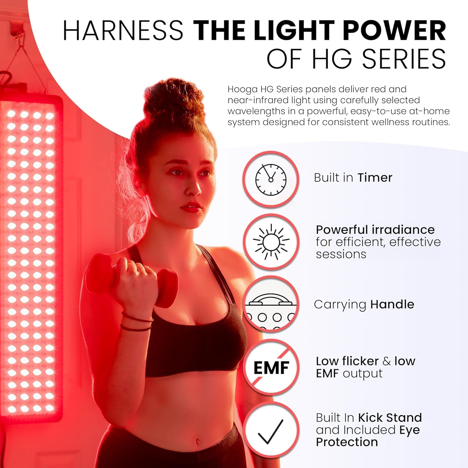 HG300 Red Light Therapy Panel, 660Nm Red & 850Nm Near-Infrared Light, 60 Leds, Built-In Timer, Adjustable Stand for Home Wellness