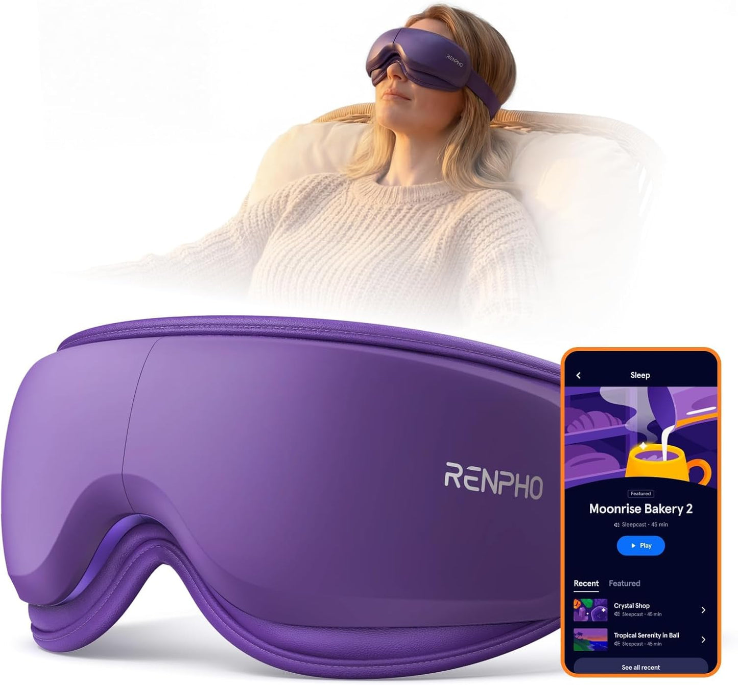 RENPHO X Headspace Eyeris Zen, Meditation Eye Massager with Heat, Portable Heated Eye Mask, Ultra-Quiet for Deeper Sleep, Gifts for Him, Women, Birthday, FSA Eligible HSA
