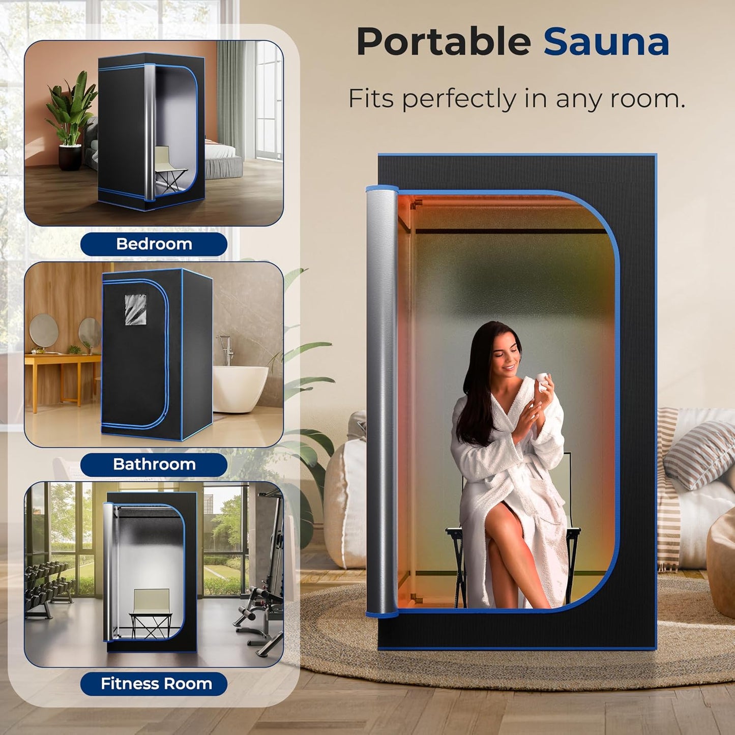 Portable Steam Sauna Tent with Extra Large 4L Steamer - Includes Folding Sauna Chair, Remote Control W/ 9 Heat Levels for In-Home Spa - 2.9' X 2.9' X 5.9'