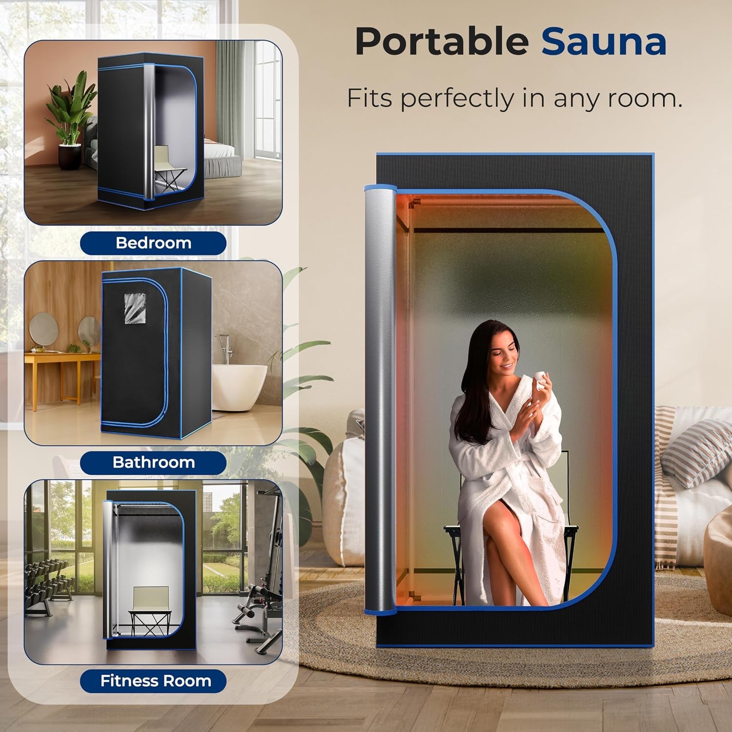 Portable Steam Sauna Tent with Extra Large 4L Steamer - Includes Folding Sauna Chair, Remote Control W/ 9 Heat Levels for In-Home Spa - 2.9' X 2.9' X 5.9'