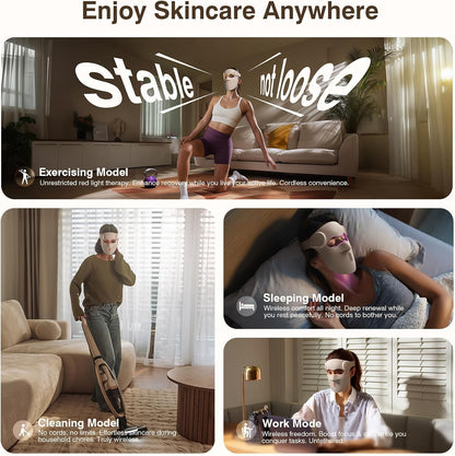 Red Light Therapy for Face, 9 Modes Wireless Face Mask Light Therapy, 850Nm Infrared & Red Light Masks, 2500Mah Rechargeable, 3D Facial Fit, Light Therapy Skin Care at Home