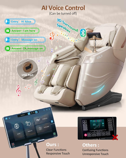 Massage Chair Full Body, 20 Modes Zero Gravity Sl-Track Shiatsu Massage Chair Built-In Heat System, Airbag Massage with Body Scan, Deep Yoga Stretch, Calfrest Extension and AI Control(Cream)