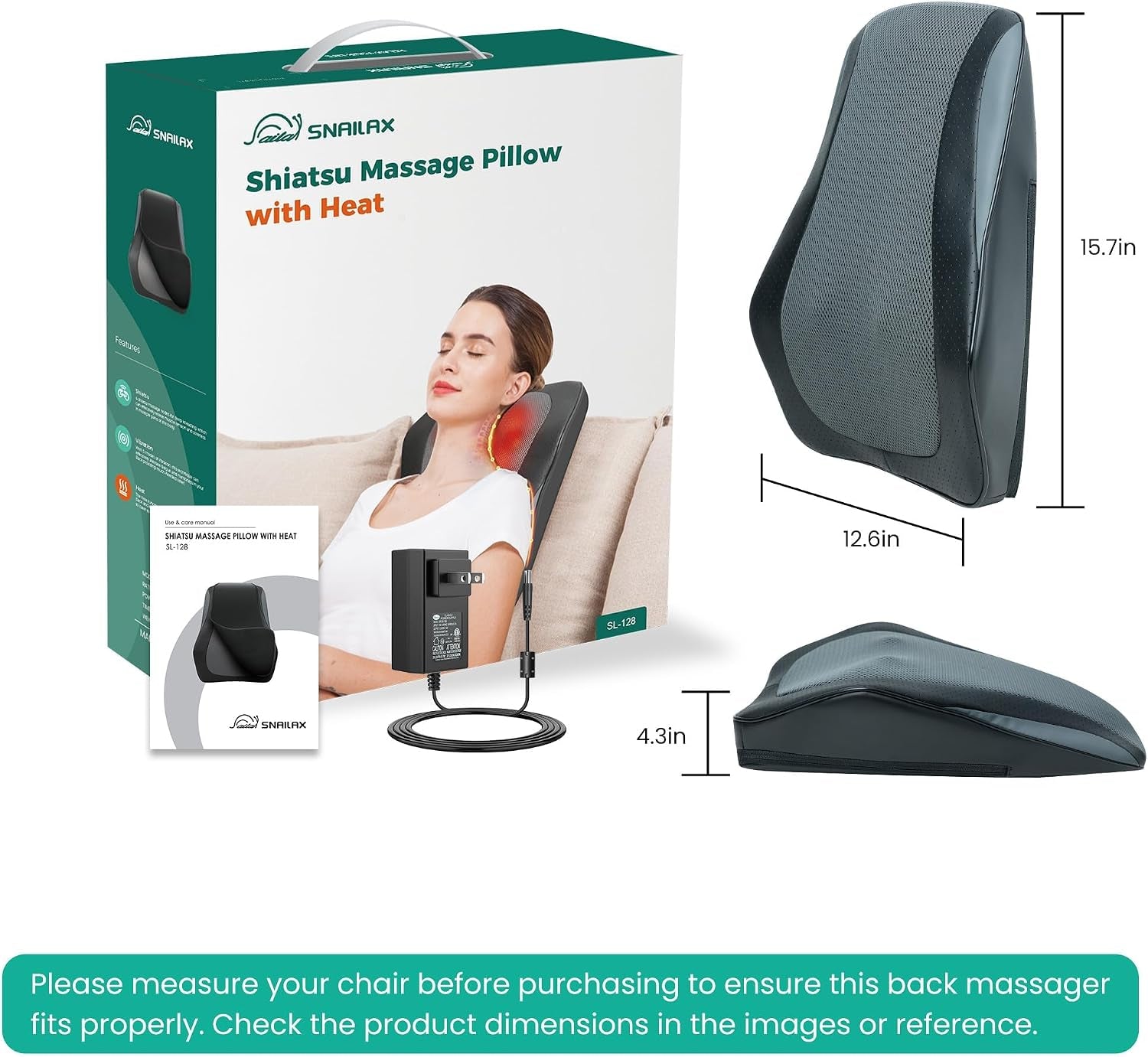 Shiatsu Back Massager for Back Pain Deep Tissue, Lower Back Neck Massager with Heat, 3D Kneading Back Massager for Chair, Massage Pillow as Gifts for Mom, Dad, Women