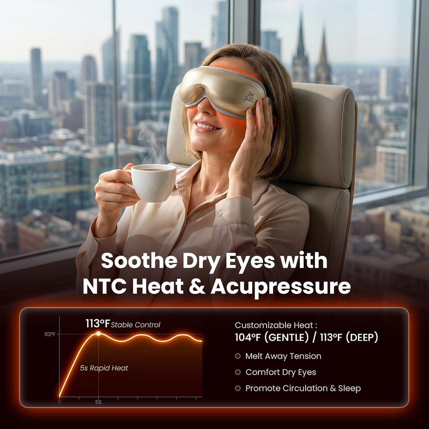 Eye Massager with Heat and Cooling, FSA Eligible HSA Eligible, Eye Massager for Migraine, Heated Eye Mask for Dry Eye Headache Relief Sleep Improve, Ideal Fathers Day Dad Gifts