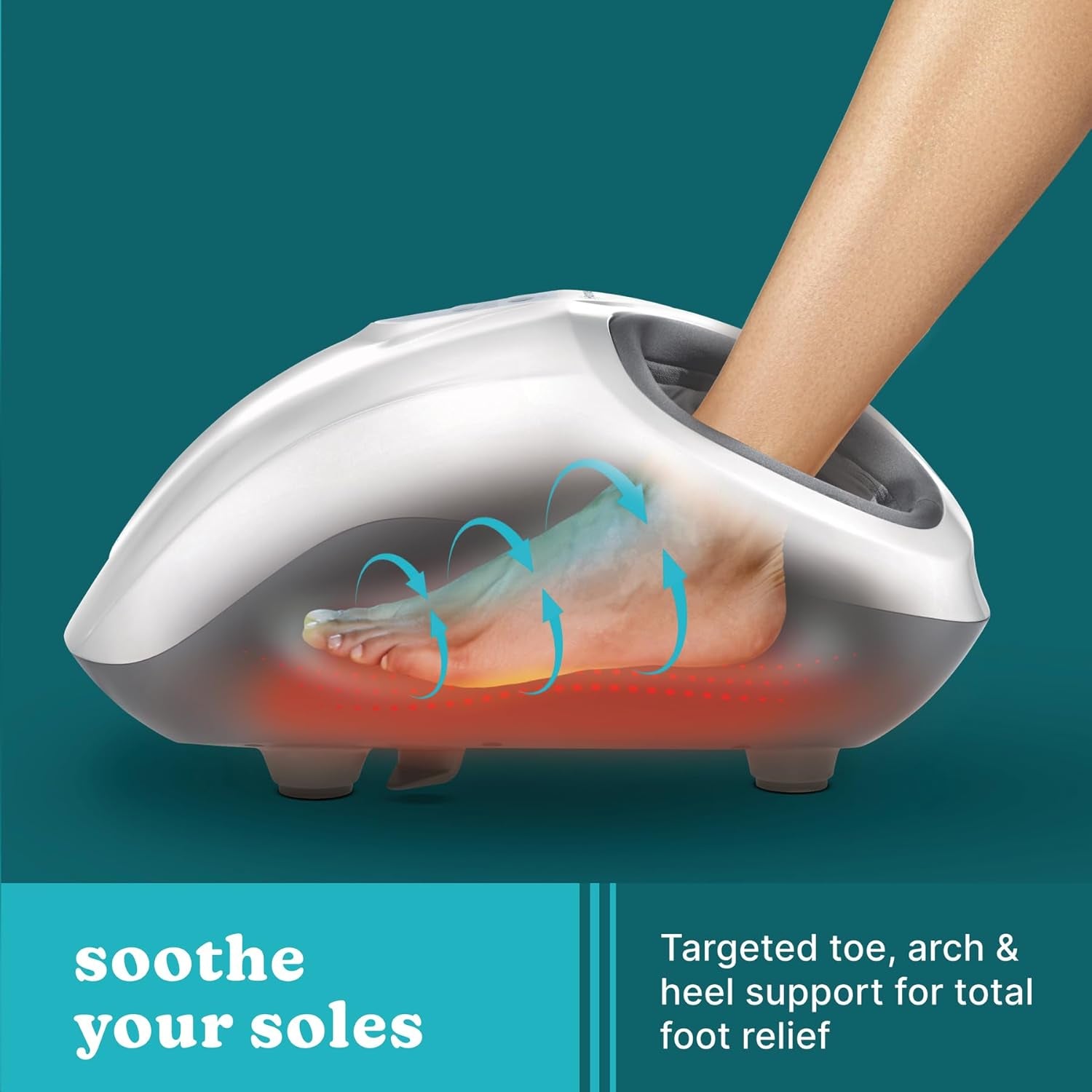 Shiatsu Foot Massager with Soothing Heat and Air Compression | At-Home Kneading Massage Relaxes Feet, 3 Customized Controls and Intensities, Washable Liner, 3 Speed Options
