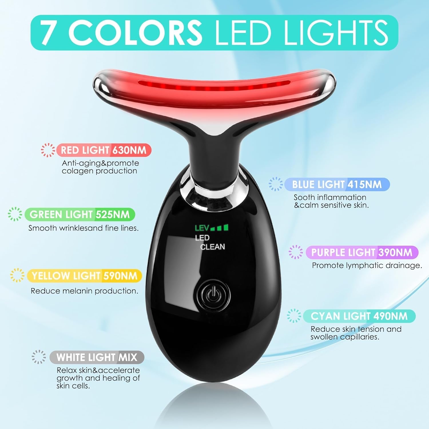 Facial Massager Red-Light-Therapy-For-Face and Neck, Face 𝖲 Culpting Wand with 7 Color (Bright Black)