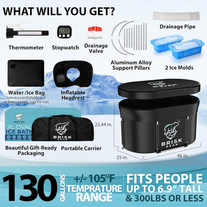 XL Oval Ice Bath Tub for Athletes with Cover by  - Extra Large Cold Plunge Tub for Recovery - Ice Tub with Digital Timer, Thermometer & Reusable Ice Molds - Cold Plunge to Soothe Muscles